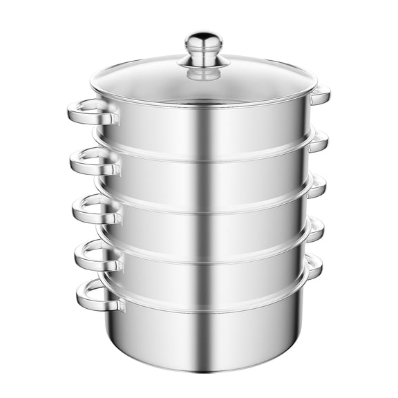 5-Tier Stainless Steel Steamer Pot, 11x17.71 Inch Multi-layer Steam Cooker, Silver Kitchen Cookware for Vegetables, Seafood, Soup, Stew & Pasta