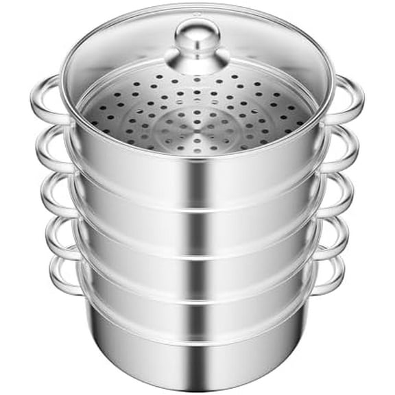 5 Tier Stainless Steel Steamer Pot,28cm Vegetable Steamer with Round Handle,Multipurpose Steam Cookware Steaming Pot for Gas and Electric Stoves$$Home Decor, Kitchen, & Other