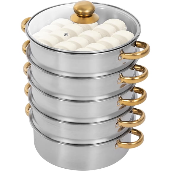 5-Tier Stainless Steel Steamer, Stackable Cookware for Electric Stoves Gas | Multi-Functions Large Capacity Steamer Cooker Cookware, Meat Vegetable Cooking Steam Pot with Lid for Family Food Steamers