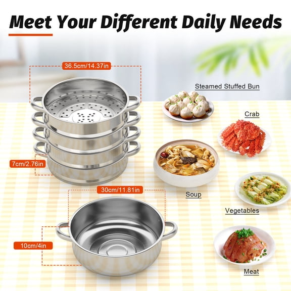 5-Tier Stainless Steel Steamer - Versatile Cooking for Home & Commercial UseFor A Variety Of Foods, Including Seafood, Vegetables