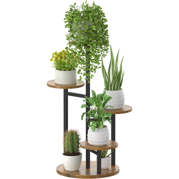 5 Tier Stand Indoor, Flower Holder, Tall Round Multiple Shelf, Sturdy Spiral Planter Orchid Display Rack for House Room Patio Corner Bathroom, Modern Black