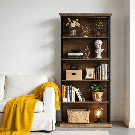 5-Tier Standard Bookcase with Storage for Living Room, Home Office - 70.86" Tall