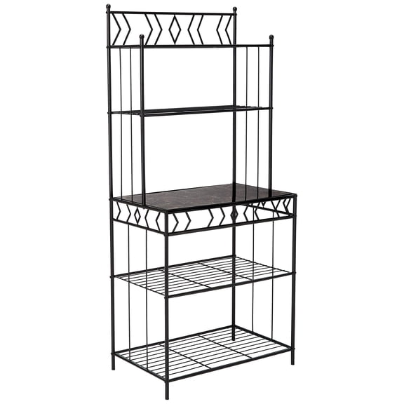 5-Tier Standing Bakers Rack With Marble Top, Metal Frame, Standard Color