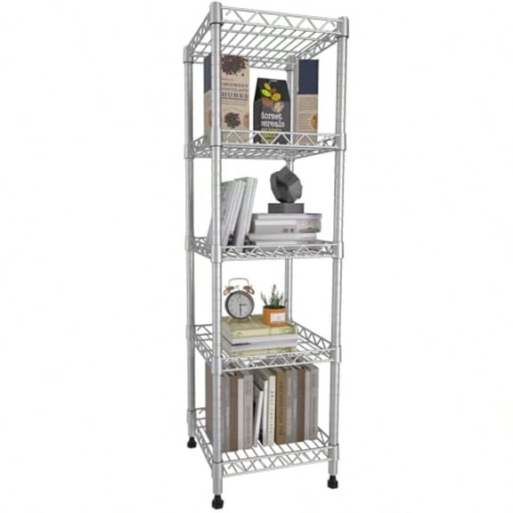 5 Tier Standing Shelving Metal Units Adjustable Height Wire Shelf Display Rack for Laundry Bathroom Kitchen 11.8 W x 11.8 D x 50 H 5-Tier Grey Matte/Glossy Finish