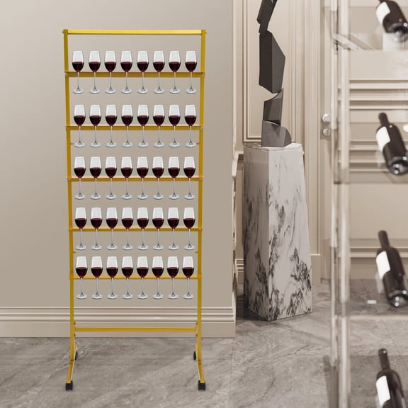 5-Tier Steel Champagne Tower, Flutes Display Stand, Wine Glass Stemware Rack for Bar, Wedding, Party, Hotel, Restaurant (Gold)