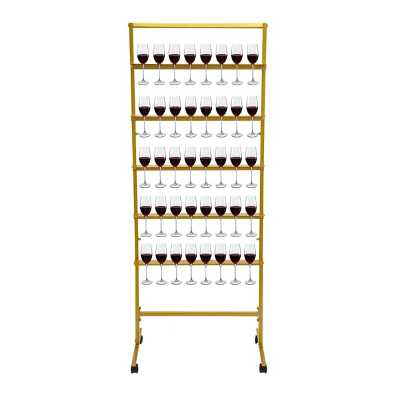 5-Tier Steel Champagne Wall Holder for Party Champagne Flute Display Stand Champagne Tower Stand Holds 40 Glasses with Universal Wheels for Weddings & Parties (Gold)
