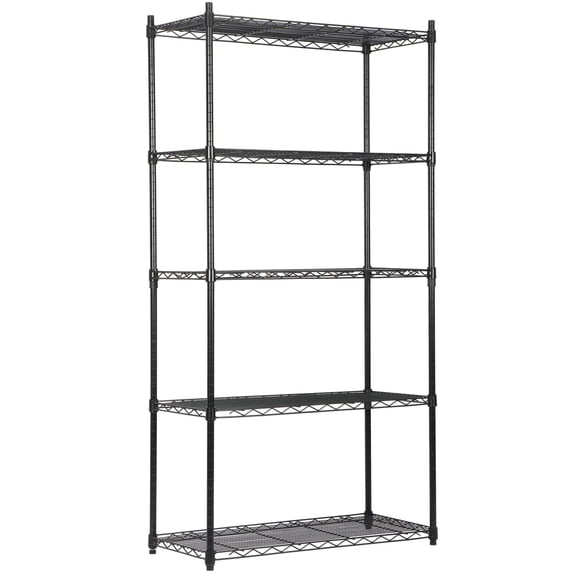 5-Tier Steel Storage Shelving Unit, Commercial Grade Wire Rack for Pantry Restaurant Office Garage, No Tools Assembly, Black