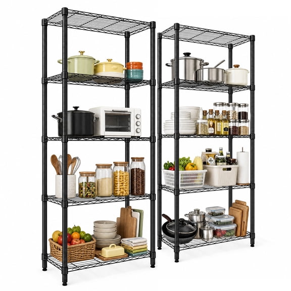5-Tier Steel Wire Shelving Unit 72 Inch, Adjustable Garage Storage Rack 35 Inch Wide, 200 lbs Per Shelf Organizer(2 Pack)