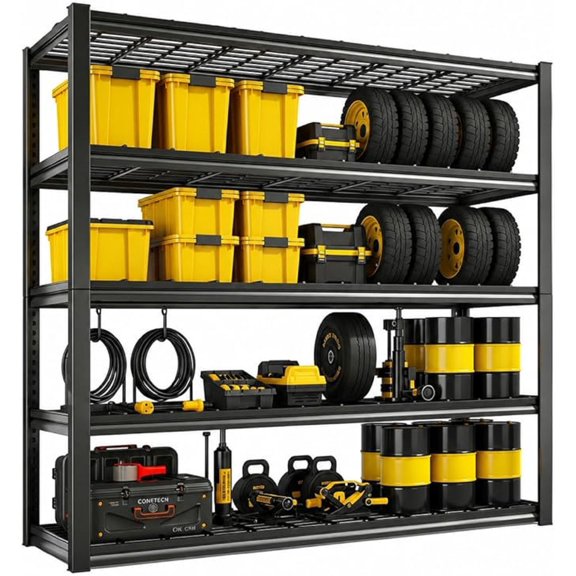 5 Tier Storage Garage Shelving Heavy Duty, Adjustable Metal Wire Rack, Utility Shelf, 3000LBS Garage Shelving Unit with Double Layer Posts for Basement, Warehouse, Pantry,Black