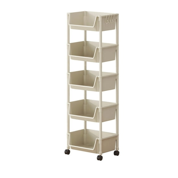 LiUMX 5 Tier Storage Rack with Wheels | Multi Layer Mobile Organizer | Plastic Shelves Easy Assembly | Space Saving for Kitchen Living Room Bedroom Office Bathroom Garage | 29x18.5x118cm White