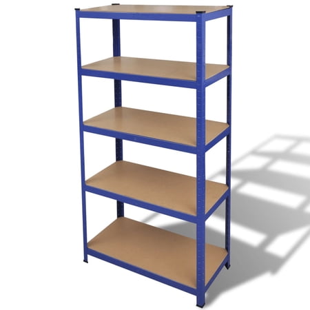 5-Tier Storage Rack with Blue Steel Frame and Engineered Wood Shelves - Sturdy, Space-Saving, Easy Assembly - Ideal for Organizing Home or Office