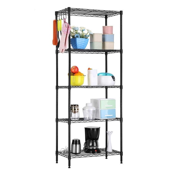 5-Tier Storage Shelf Heavy Duty Wire Shelving Unit, 59.1"x21.3"x11.4" Changeable Assembly Floor Standing Carbon Steel Storage Rack, 551Lbs Capacity for Restaurant Garage Pantry Kitchen Rack, Black