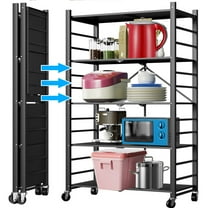 5-Tier Storage Shelf Rack, Heavy Duty Metal Shelf , Foldable Storage Shelving Unit with Wheels, Garage Shelf, Metal Storage Rack, Kitchen Shelf