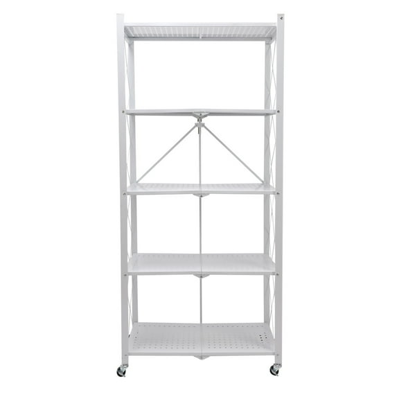 5-Tier Storage Shelf with Wheels, Heavy Duty Metal Rack Storage Shelving Unit, Rolling Cart for Book, Kitchen Storage Shelves