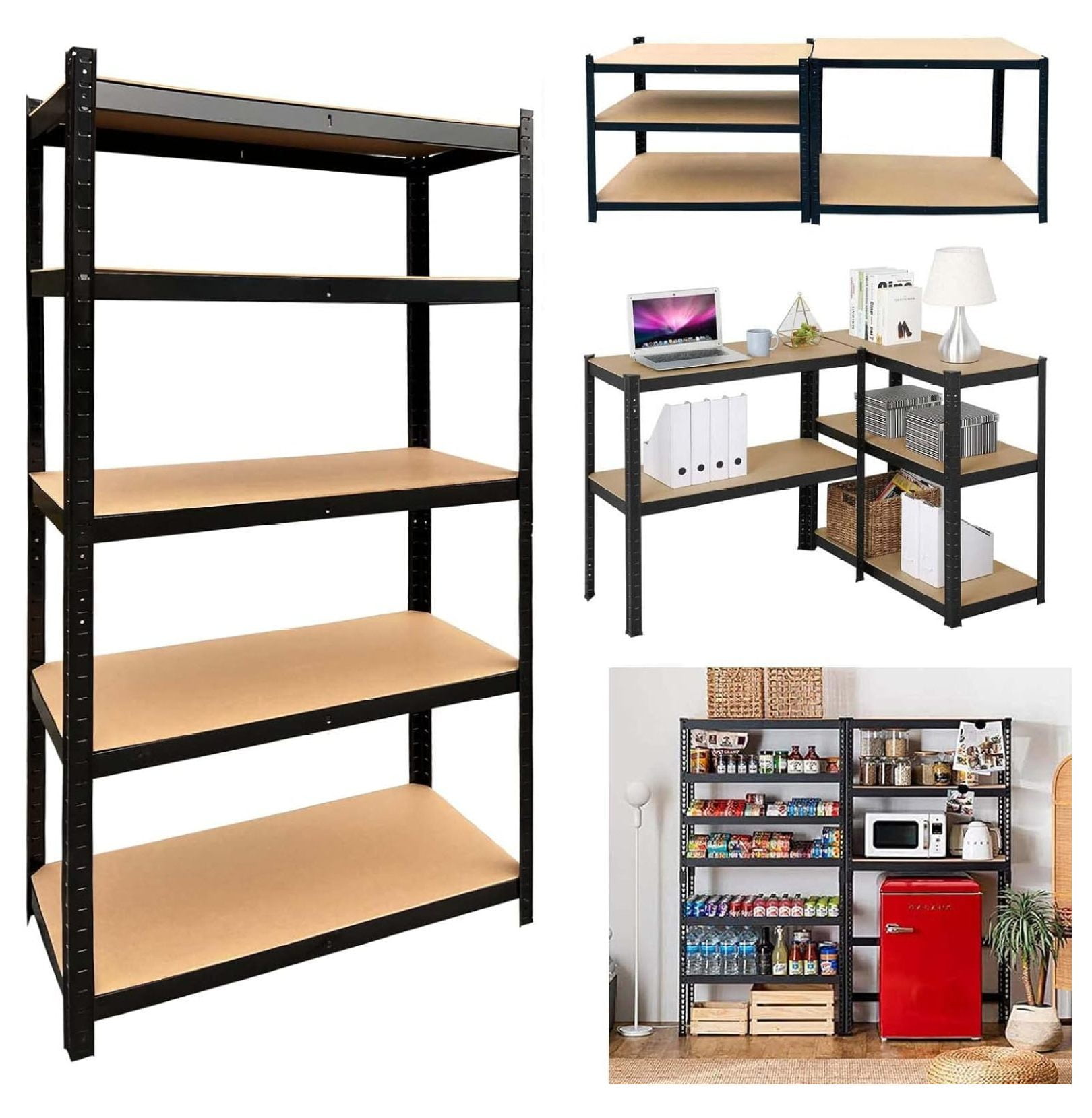Heavy Duty Black Steel 5-Tier Shelving Rack for Garage and Kitchen