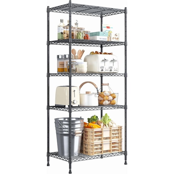 5 Tier Storage Shelves 1010LBS Wire Shelving Unit Adjustable Metal Shelving Pantry Shelves Sturdy Steel Commercial Shelf for Kitchen Pantry Closet Laundry School,13.6" D x 21.5" W x 59.4" H
