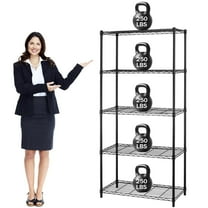 5 Tier Storage Shelves, 1250 Lbs Capacity Heavy Duty Wire Shelving Unit, NSF Metal Shelf, Adjustable Storage Rack for Garage Pantry Kitchen Office Laundry- 14" D X 36" L X72 H, Black