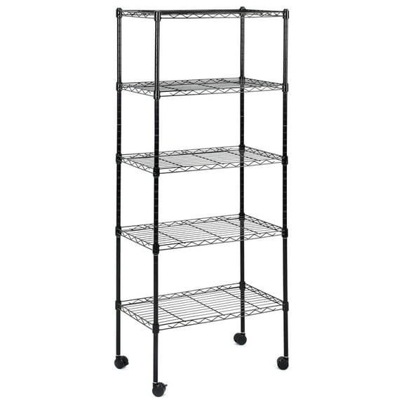 5-Tier Storage Shelves, 21" W x 12" D x 54" H - Heavy Duty Wire Metal Shelving Unit, Adjustable 4-Shelf Rack for Kitchen, Garage, Office - Black Finish, 880lbs Capacity