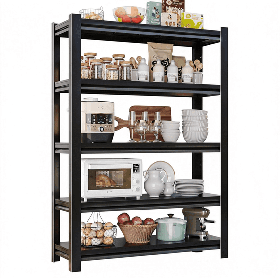 5-Tier Storage Shelves, 63''H Garage Metal Shelving Unit, Adjustable, Double-Layer Column with Reinforced Ribs, Heavy-Duty, Capable of Bearing 3000 lbs for Garage, Warehouse, Kitchen