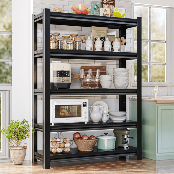 5-Tier Storage Shelves, 78''H Garage Metal Shelving Unit, Adjustable, Double-Layer Column with Reinforced Ribs, Heavy-Duty, Capable of Bearing 3000 lbs for Garage, Warehouse, Kitchen