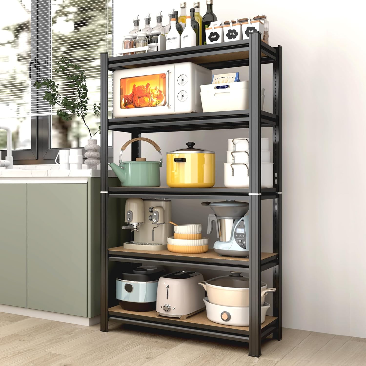 5 Tier Storage Shelves, Adjustable Kitchen Storage Shelves Garage ...
