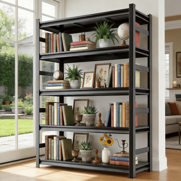 5-Tier Metal Storage Shelves, 36"W x 72"H AdjustablGarage Shelving Unit, Double-Layer Column with Reinforced Ribs, Heavy-Duty, Capable of Bearing 3000 lbs, Suitable for Warehouse, Kitchen