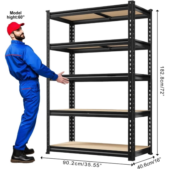 5-Tier Storage Shelves, Garage Shelving, Heavy Duty Adjustable Garage Shelves, Large Shelves for Tool Storage, Utility Rack (72''H)