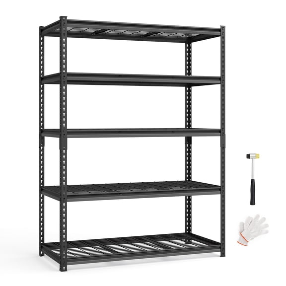 5-Tier Storage Shelves, Heavy-Duty Garage Shelving, Adjustable Shelving Unit, Steel Shelf, Boltless Assembly, for Garage, Shed, 2,200 lb Load, 24 x 48 x 72 Inches, Ink Black