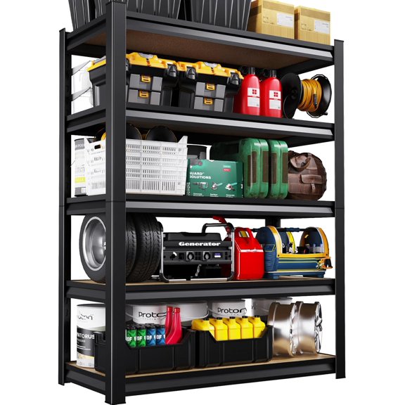 5-Tier Storage Shelves, Heavy Duty Garage Shelving, Quick Assembly Shelf, Adjustable Shelving Unit, for Basement, Pantry, Warehouse, 72" H x 45.7" W x 19.7" D, Black