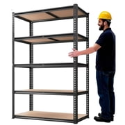 5 Tier Storage Shelves, Heavy Duty Metal Shelving Unit 2000 lbs, Adjustable Gourd Hole Rack for Garage Pantry Closet Kitchen Warehouse, Black