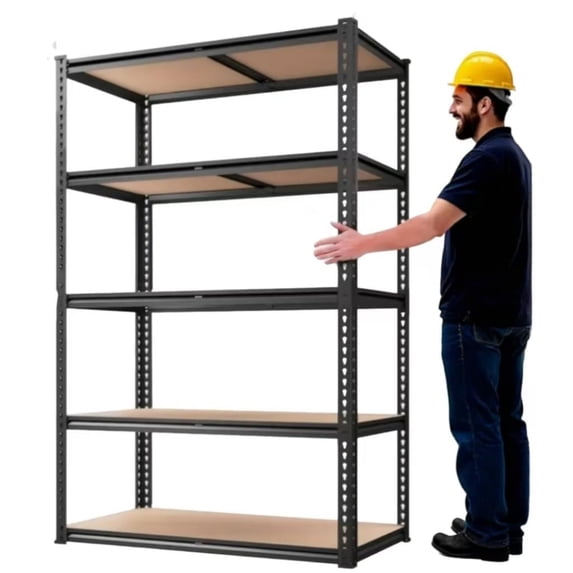 5 Tier Storage Shelves, Heavy Duty Metal Shelving Unit 2000 lbs, Adjustable Gourd Hole Rack for Garage Pantry Closet Kitchen Warehouse, Black
