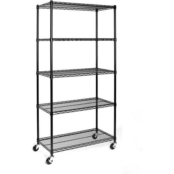 5 Tier Storage Shelves,Heavy Duty Wire Shelving Rack with Wheels, Adjustable Rolling Shelving Unit with NSF Certified , 800 Lbs Capacity, For Kitchen, Pantry, Garage,18"D X 35.5"W X 71"H,Black