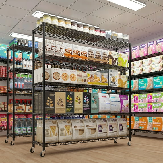5-Tier Storage Shelves, NSF Certified Wire Shelving Unit on Wheels Heavy Duty Metal Shelves Adjustable Steel Shelving 3125LBS Capacity for Closet Pantry Basement (74.02" H x 59.06''W x 17.72"D)