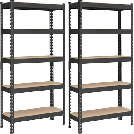 5-Tier Storage Shelves, Set of 2 Garage Storage, Boltless Assembly, Adjustable Shelving Units, 11.8 x 29.5 x 59.1 Inches, Load 1929 lb Each, Shed Warehouse Basement, Black UGLR300B02
