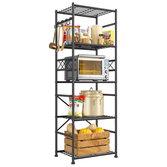 5-Tier Storage Shelves,Sturdy Metal Shelving Unit with ,Wobble-Free with Leveling Feet,Slim Standing Shelf Organizer for Garage Kitchen Pantry,17.7W11.8D 58.3H,Black