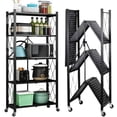 thumbnail image 1 of 5 Tier Storage Shelves with Wheels 27.9''x 13.4'' x 62.5'' Collapsible Kitchen Rolling Cart, Metal Garage Shelving, Foldable Shelf with Wheels,Storage Rack on Wheel, Foldable Shelf Unit, 1 of 8