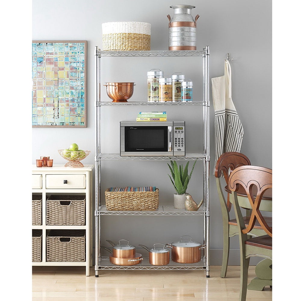 5 Tier Storage Shelves Wire Storage Shelves, Metal Shelves for Garage Metal Storage  Shelving, Pantry Shelves Kitchen Rack Shelving Units and Storage, 35.43 x  13.78 x 70.87, Chrome, S10147 