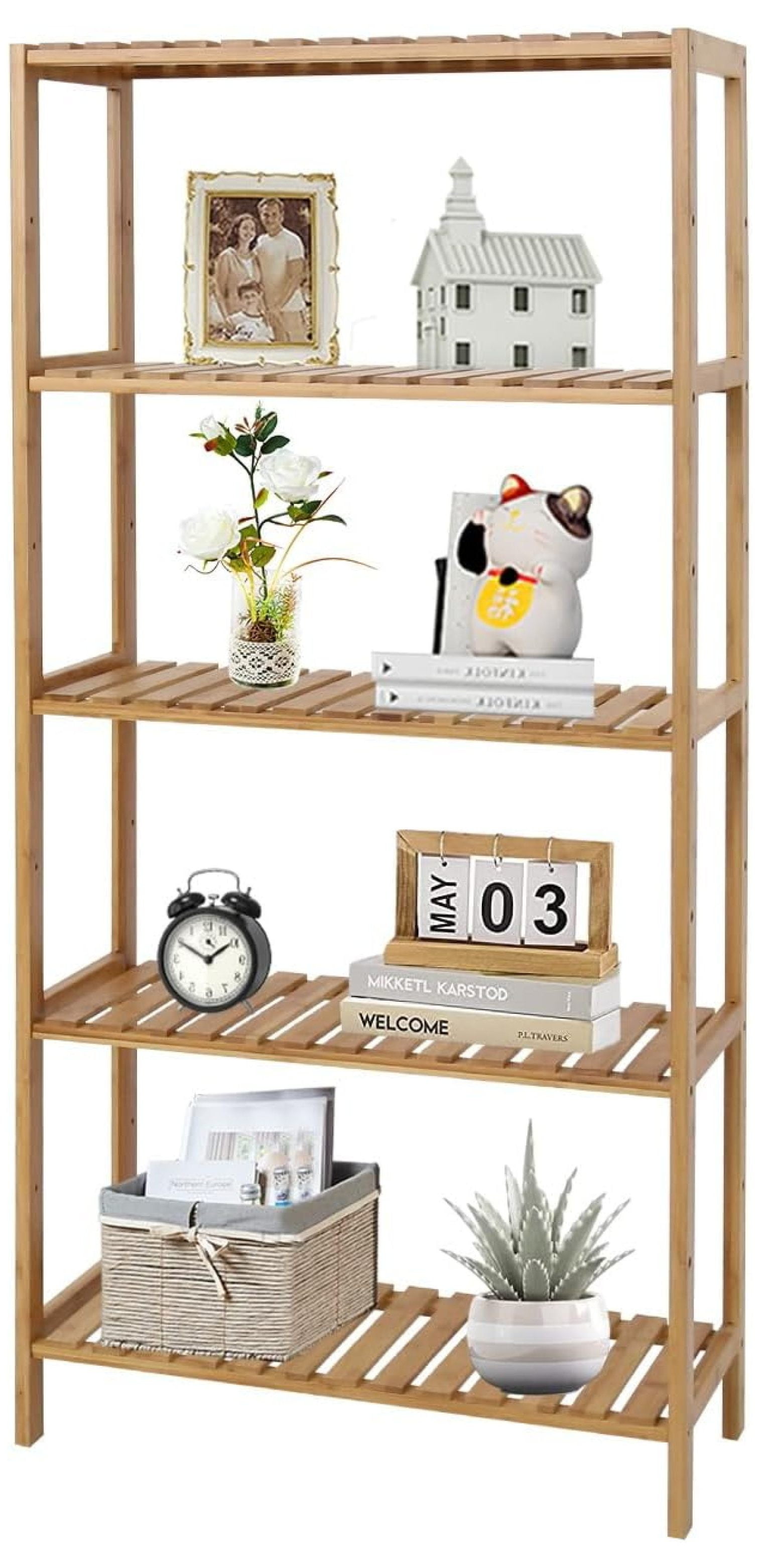 5-Tier Storage Shelving Rack Utility Shelf Multifunctional Bamboo Rack ...