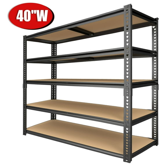 5 Tier Storage Shelving Unit,2400LBS Heavy Duty Storage Shelves , Wide Adjustable Metal Shelving for Closet Pantry Kitchen Warehouse,Black, 72" H x 40" W x 20" D