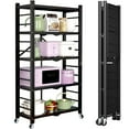 thumbnail image 1 of 5-Tier Storage Shelving Unit, Metal Shelf, Foldable Storage Shelf with Wheels, Garage Shelf, Kitchen Shelf, 397lbs Capacity, Black, 1 of 7