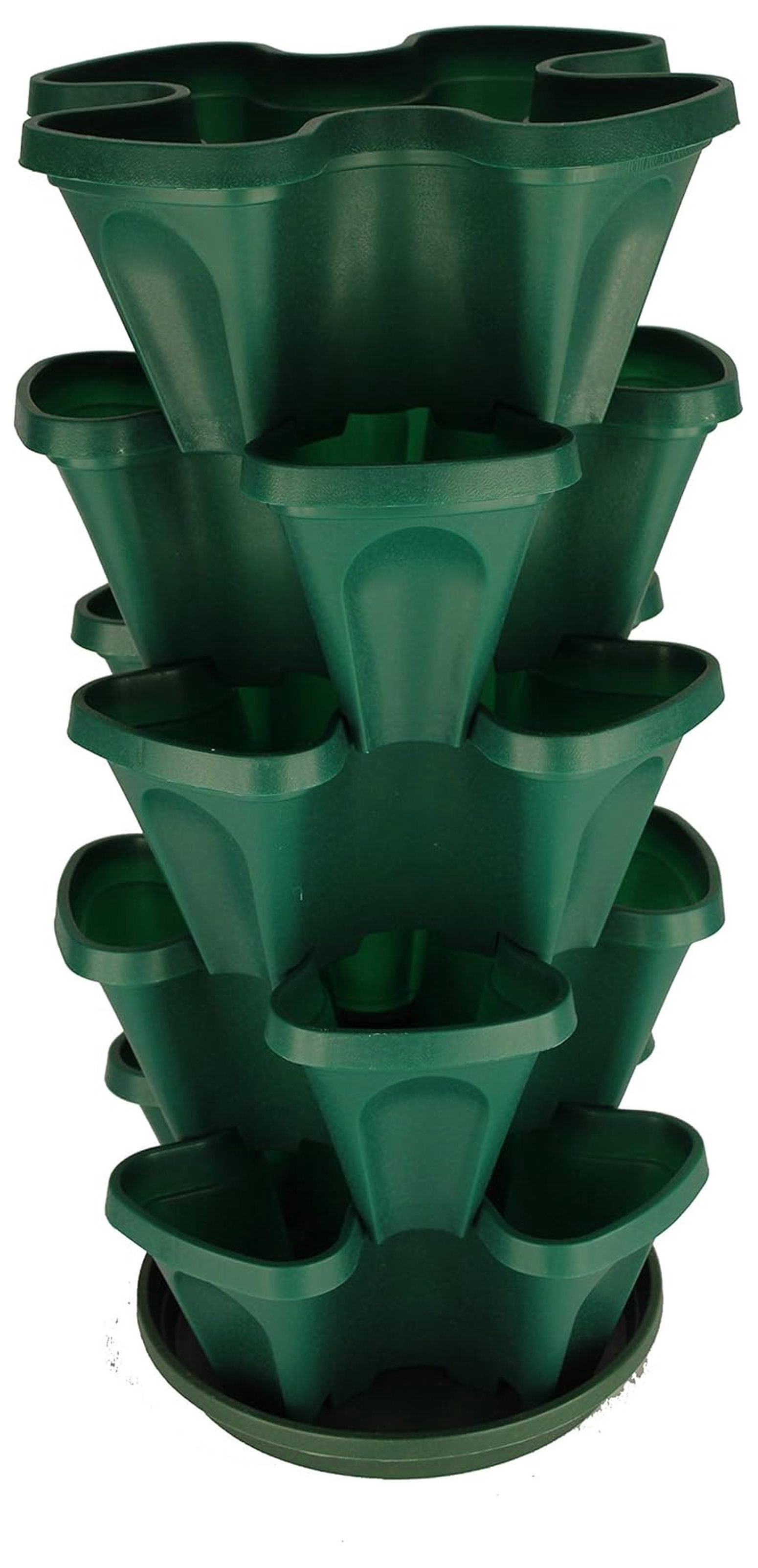 5-Tier Strawberry and Garden Planter - Stackable Gardening Pots with 10 Inch Saucer ( Green)