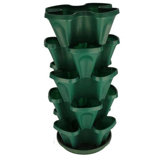 KriKac 5-Tier Stackable Plant Planter - 12 x 12 x 18 Inch Green Plastic