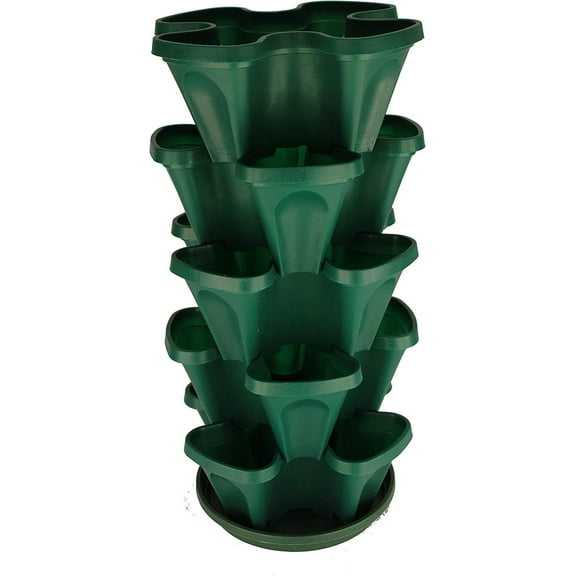 5-Tier Strawberry and Herb Garden Planter - Stackable Gardening Pots with 10 Inch Saucer (Hunter Green)
