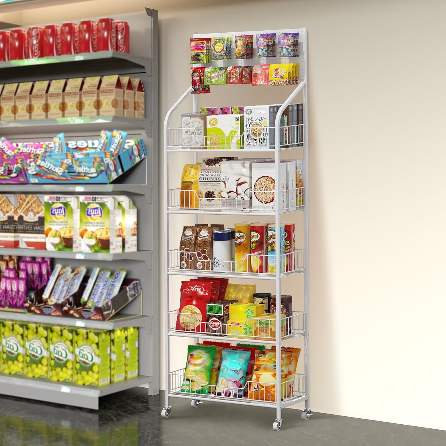 5 Tier Supermarket Retail Display Racks, Free-Standing Metal Snack ...