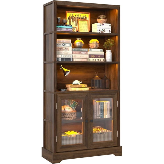 5-Tier Tall Bookshelf with Multi-Color Ambient Lights, APP & Remote Controlled Display Shelf with Ca