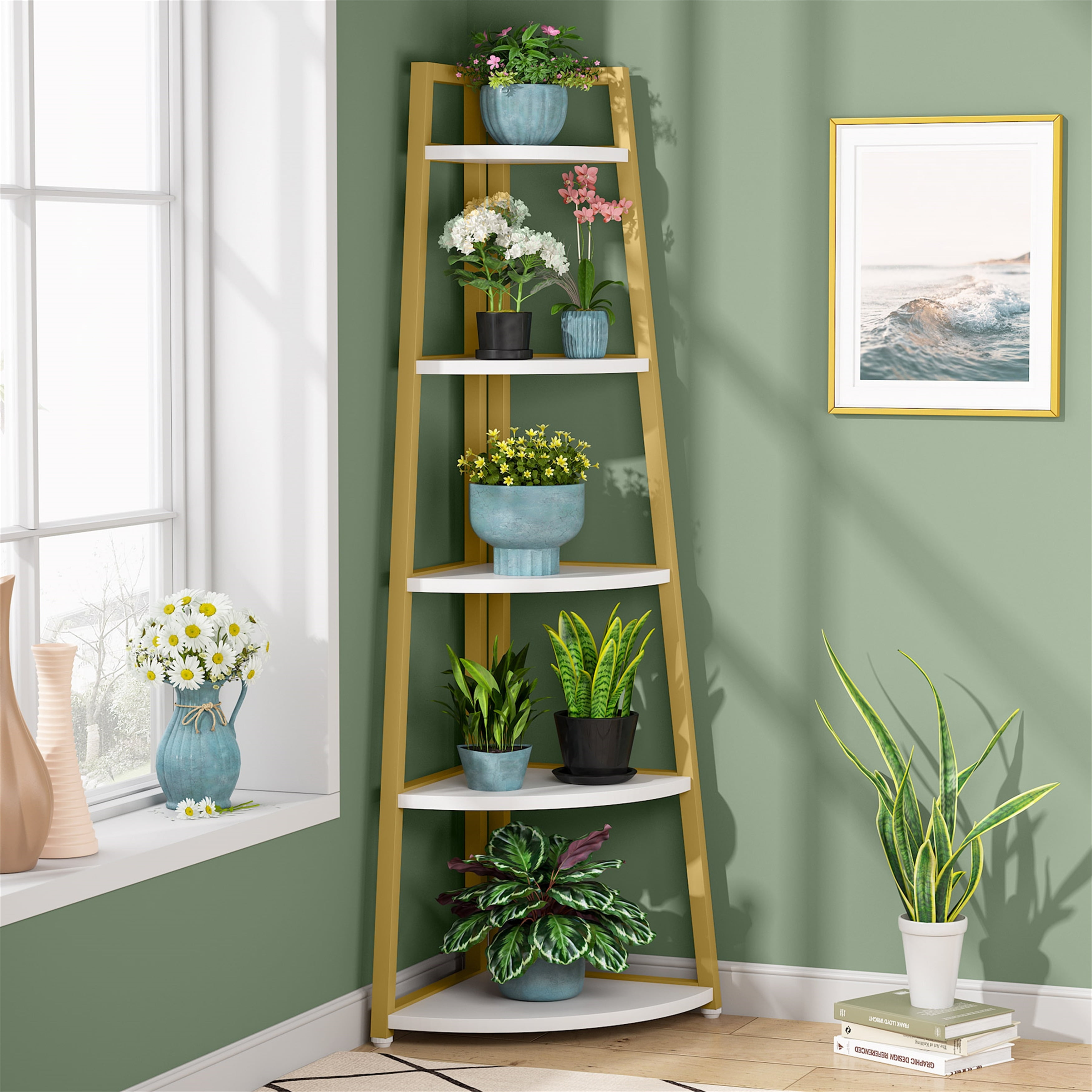 5-tier Corner Shelves Storage Rack Bookshelf - On Sale - Bed Bath