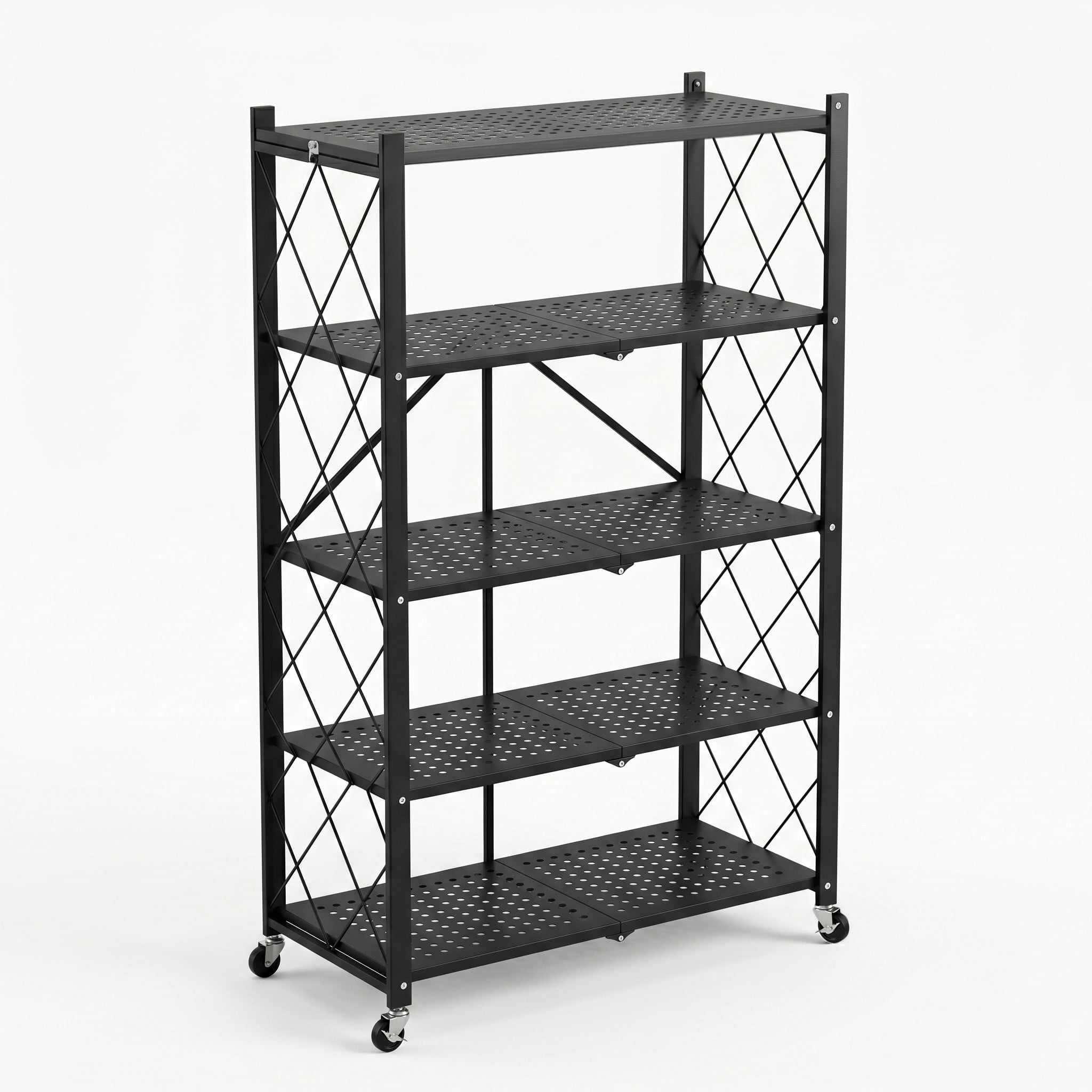 5-Tier Tall Foldable Metal Storage Shelves, No-Assembly Folding Frame ...