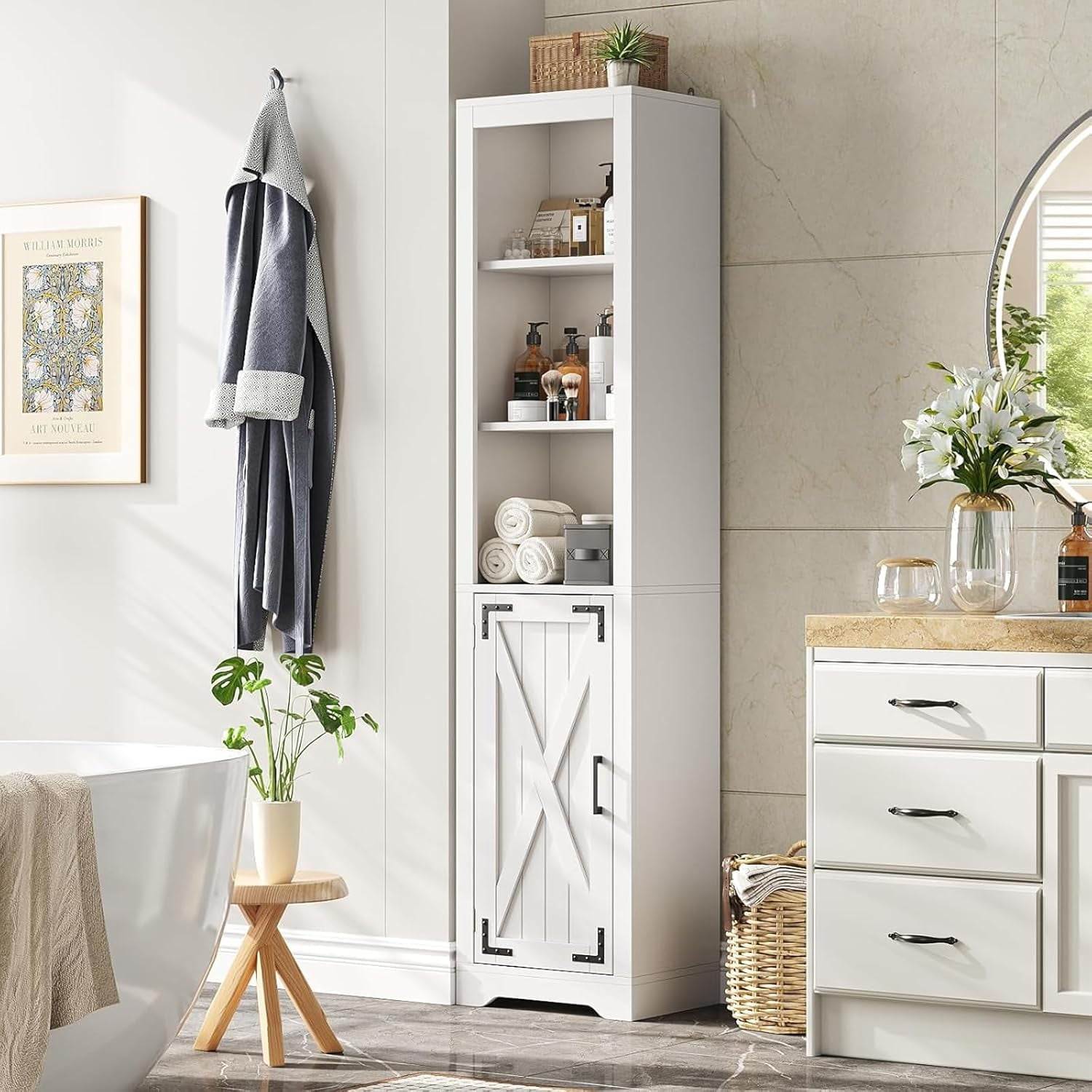 5-Tier Tall Narrow Bathroom Storage Cabinet, 67" H Freestanding ...