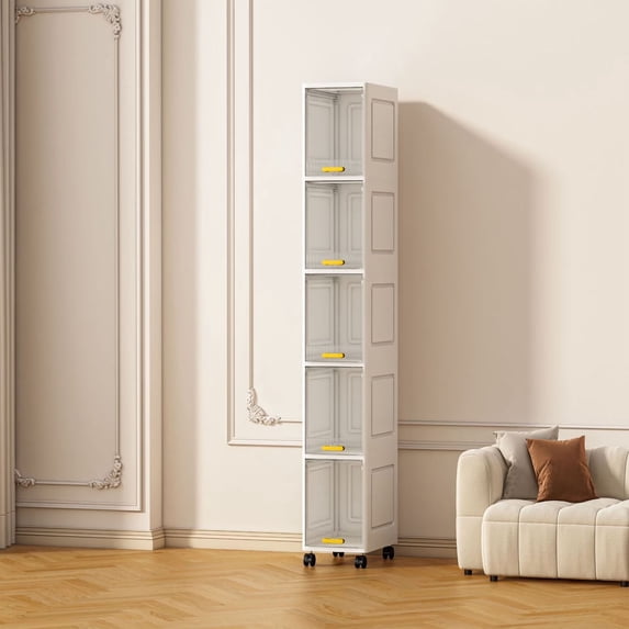 2 Small Rack 5-Tier Tall Narrow Storage Cabinet, Stackable Box Organizer Skinny ...