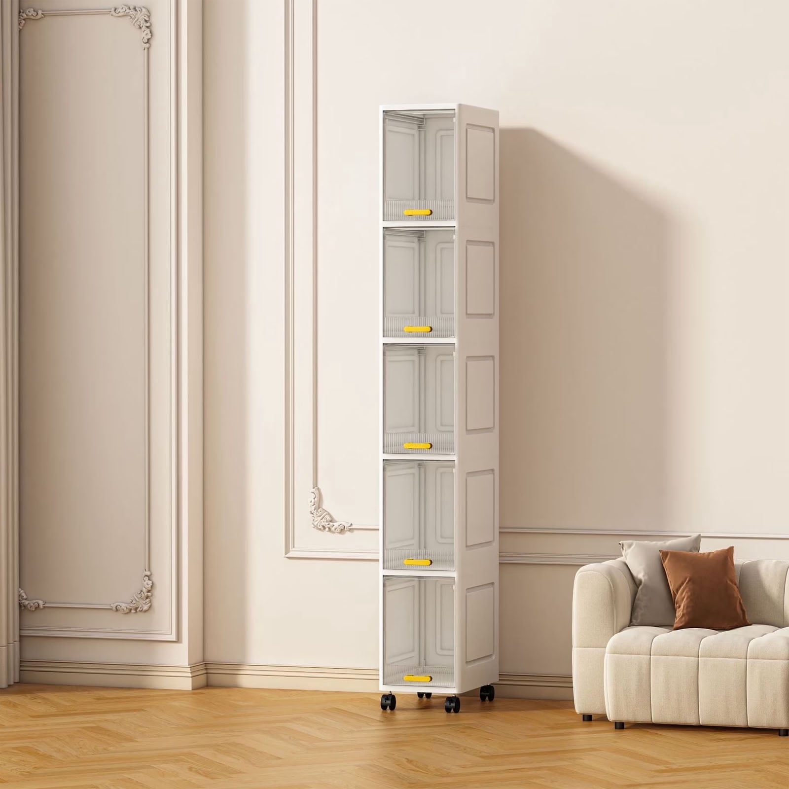 5-Tier Tall Narrow Storage Cabinet, Stackable Box Organizer Skinny ...